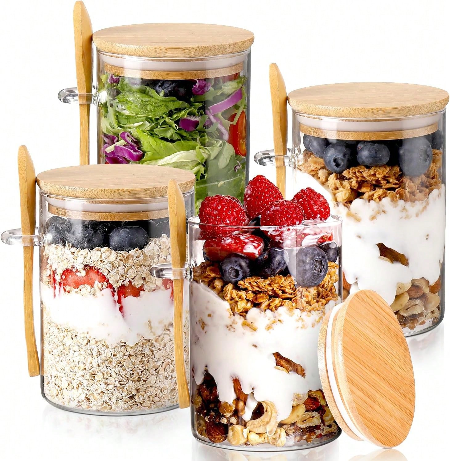 Meal Prep Yogurt Parfait - Paquete de 4 Frascos para Avena