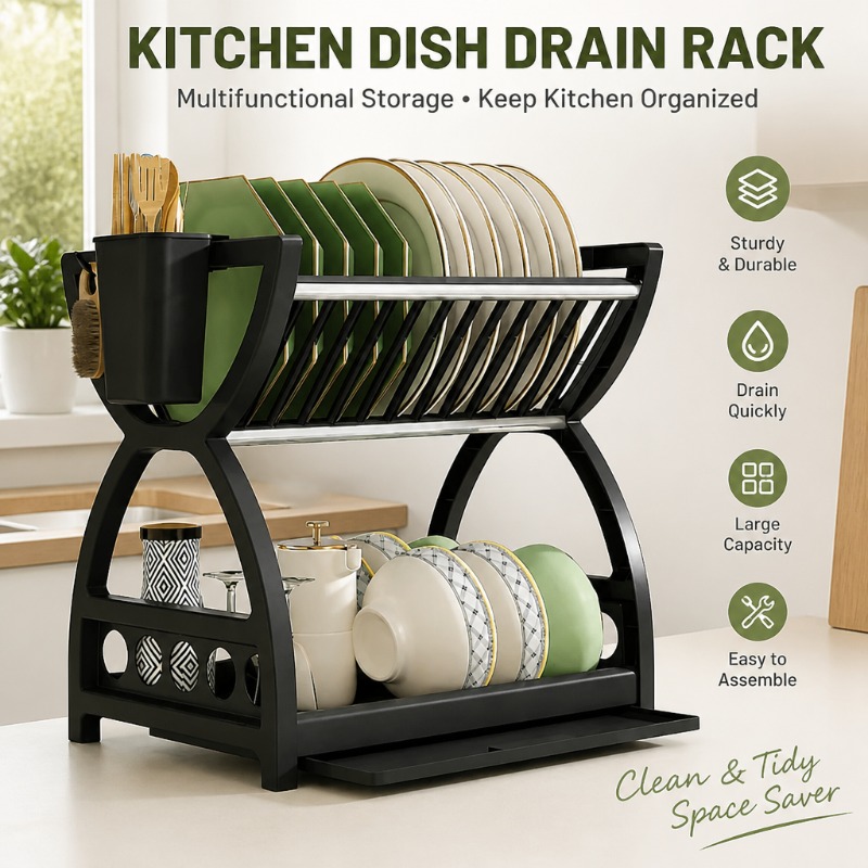 Meal Prep Organizer - Escurridor de Platos de 2 Niveles,